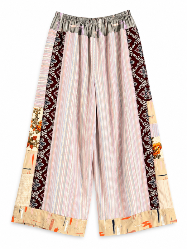 Patchwork Cotton Pants Grey Pink Floral Patchwork Cotton Pants Grey Pink Floral