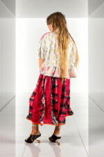 Lips Print Maxi Skirt Red Pink