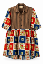 Striped Folk Patchwork Shirt Dress Striped Folk Patchwork Shirt Dress