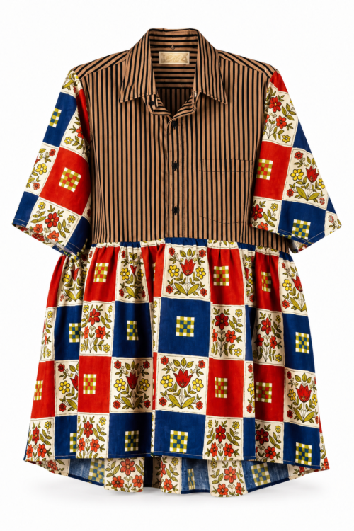 Striped Folk Patchwork Shirt Dress Striped Folk Patchwork Shirt Dress