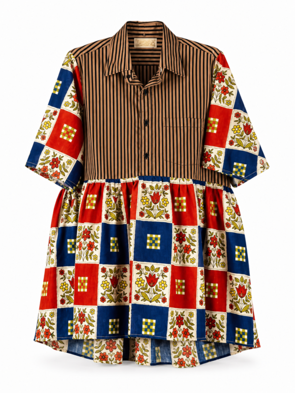 Striped Folk Patchwork Shirt Dress Striped Folk Patchwork Shirt Dress