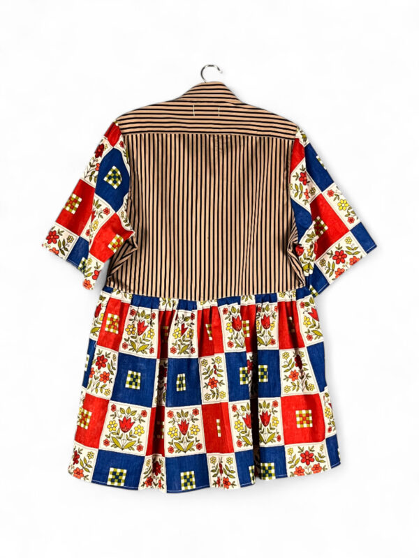 Striped Folk Patchwork Shirt Dress