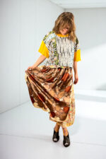 Upcycled Foulard Apron Skirt Yellow Brown Upcycled Foulard Apron Skirt Yellow Brown