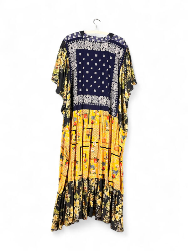 Floral Patchwork Dress Blue Bandana Front Floral Patchwork Dress Blue Bandana Front