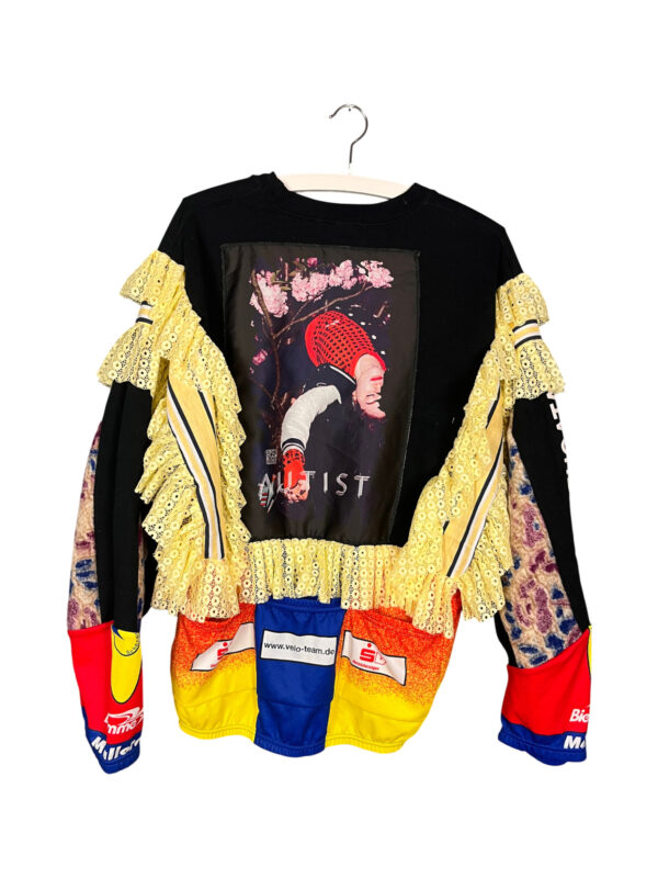 Upcycled Graphic Ruffle Sweater Velo Team Mallorca