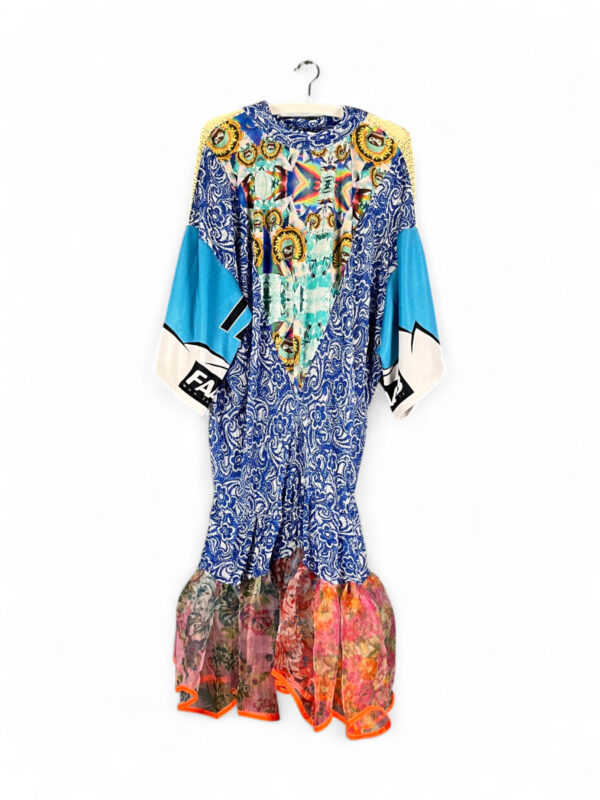 Asymmetric Patchwork Dress in Blue and Multicolor Asymmetric Patchwork Dress in Blue and Multicolor