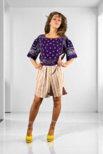 Patchwork Bandana Shirt Dress in Purple and Stripes