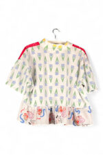 Patchwork Folk Peplum Top Red Cream