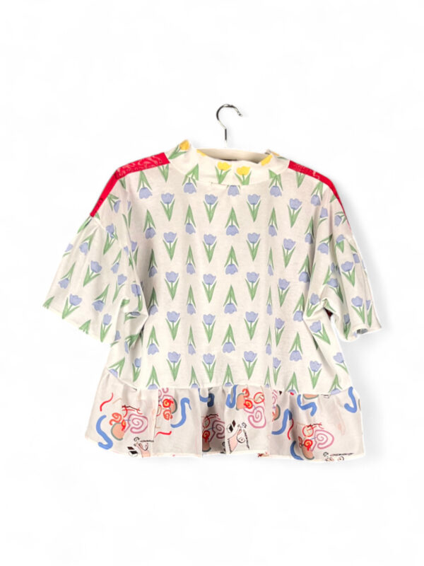 Patchwork Folk Peplum Top Red Cream