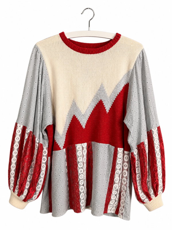 Upcycled Knit Sweater Red Wave Panel Upcycled Knit Sweater Red Wave Panel