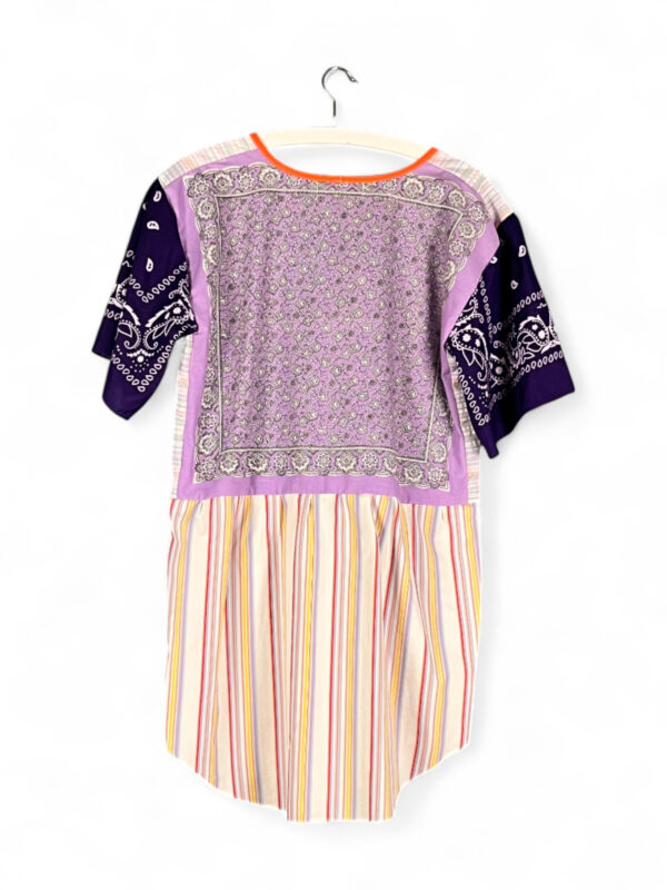 Patchwork Bandana Shirt Dress in Purple and Stripes