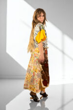 Upcycled Foulard Apron Skirt Yellow Brown Upcycled Foulard Apron Skirt Yellow Brown