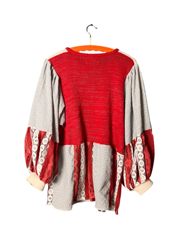 Upcycled Knit Sweater Red Wave Panel Upcycled Knit Sweater Red Wave Panel