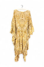 Golden Draped Jersey Dress Baroque Motif