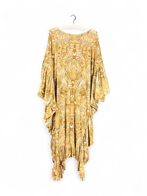 Golden Draped Jersey Dress Baroque Motif