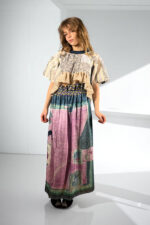 Lips Print Maxi Skirt Red Pink