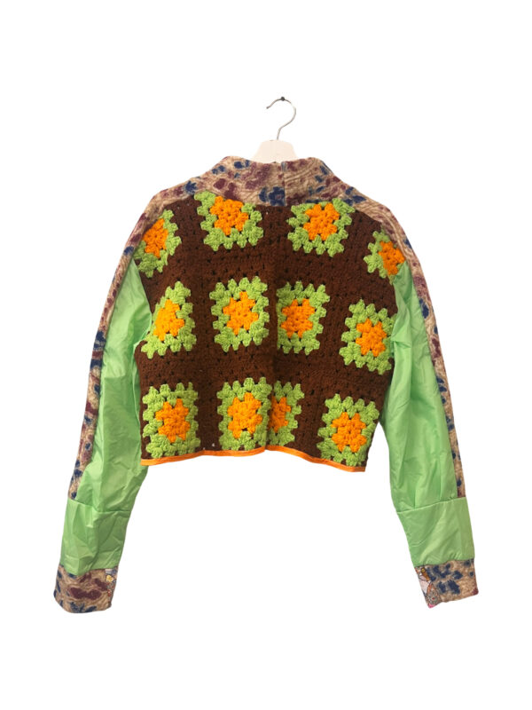 Crochet Granny Square Crop Top with Green Sleeves