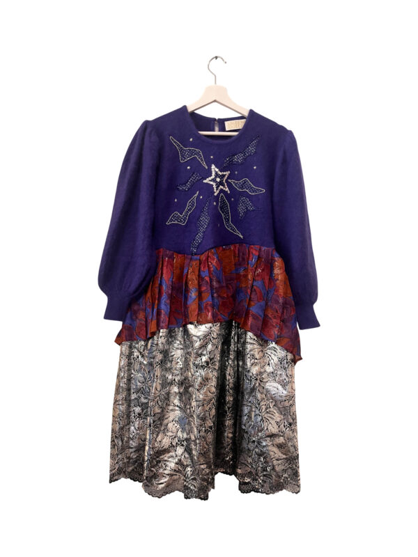 Upcycled Violet Dress With Framboise And Silver Layers