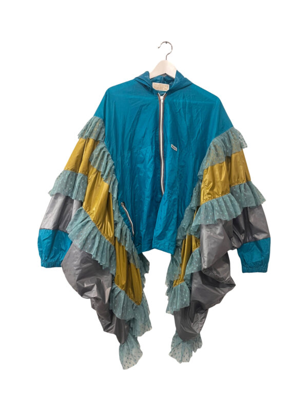 Turquoise Ruffle Reconstructed Windbreaker