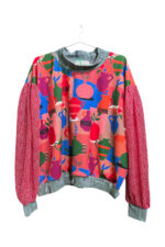 Vase Print Red Sleeve Patchwork Top