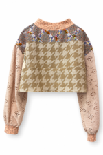 Vintage Inspired Patchwork Cropped Top Peach Beige Mosaic Vintage Inspired Patchwork Cropped Top Peach Beige Mosaic