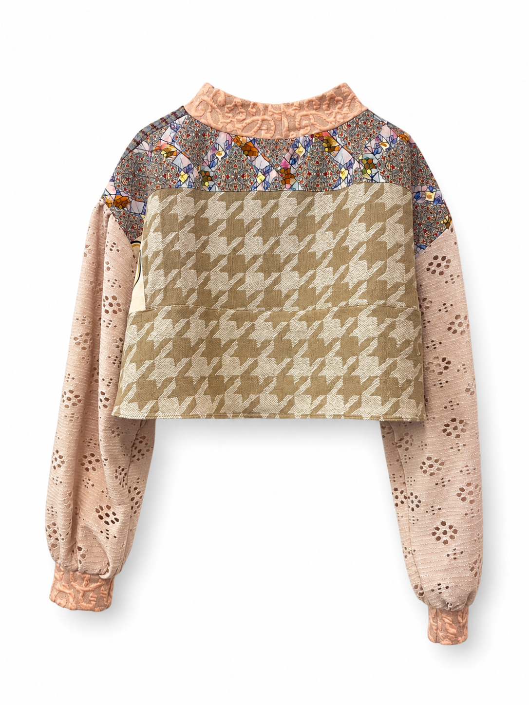 Vintage Inspired Patchwork Cropped Top Peach Beige Mosaic Vintage Inspired Patchwork Cropped Top Peach Beige Mosaic