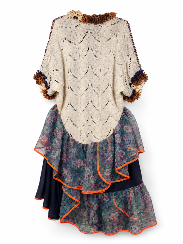 Crocheted Floral Layered Dress Grey Blue Orange Crocheted Floral Layered Dress Grey Blue Orange