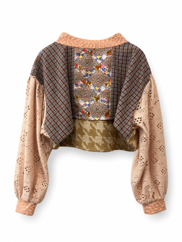 Vintage Inspired Patchwork Cropped Top Peach Beige Mosaic Vintage Inspired Patchwork Cropped Top Peach Beige Mosaic