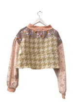 Vintage Inspired Patchwork Cropped Top Peach Beige Mosaic