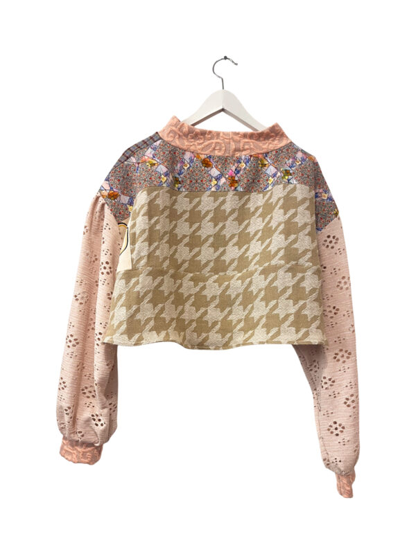 Vintage Inspired Patchwork Cropped Top Peach Beige Mosaic