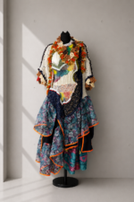 Crocheted Floral Layered Dress Grey Blue Orange Crocheted Floral Layered Dress Grey Blue Orange
