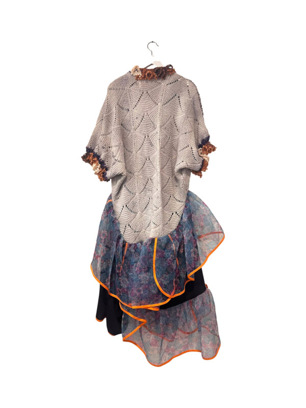 Crocheted Floral Layered Dress Grey Blue Orange