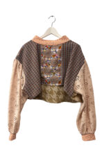 Vintage Inspired Patchwork Cropped Top Peach Beige Mosaic