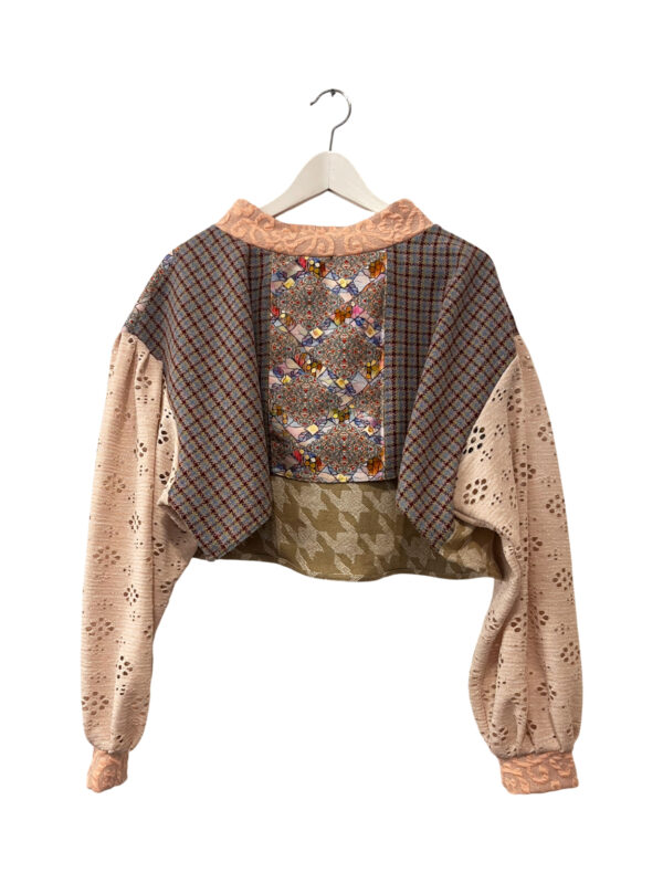 Vintage Inspired Patchwork Cropped Top Peach Beige Mosaic