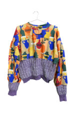 Vase Print Knit Patchwork Top