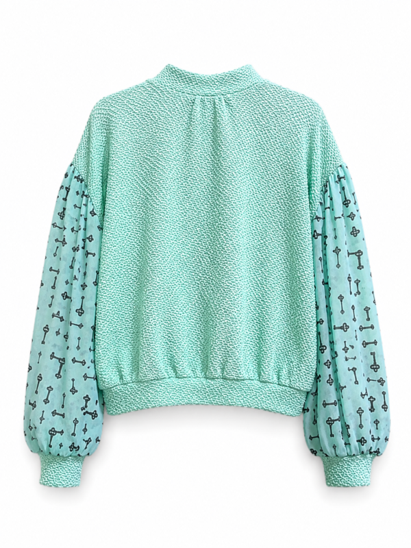 Mint Key Print Patchwork Top Mint Key Print Patchwork Top