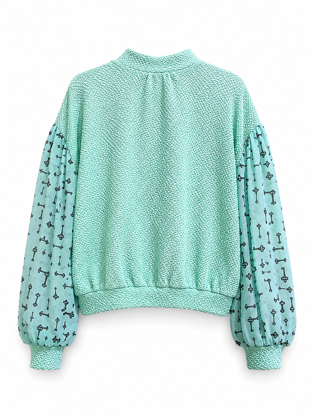 Mint Key Print Patchwork Top Mint Key Print Patchwork Top