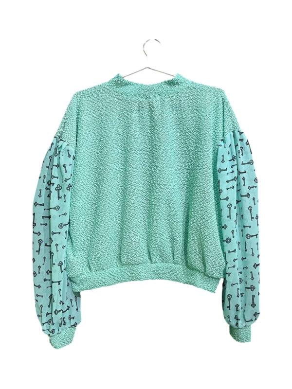 Mint Key Print Patchwork Top