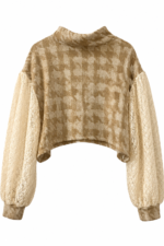 Houndstooth Lace Sleeve Cropped Top Houndstooth Lace Sleeve Cropped Top