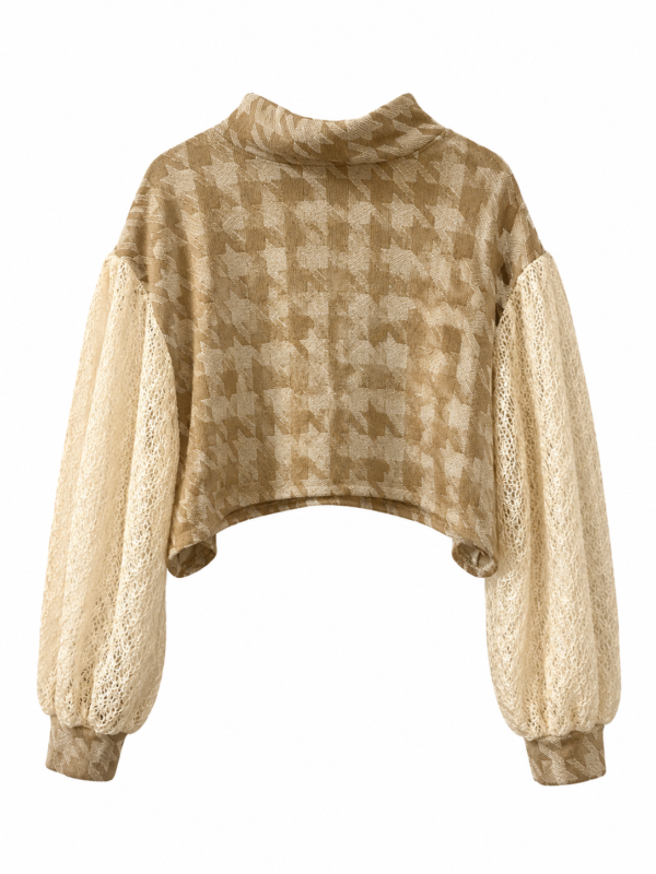 Houndstooth Lace Sleeve Cropped Top Houndstooth Lace Sleeve Cropped Top