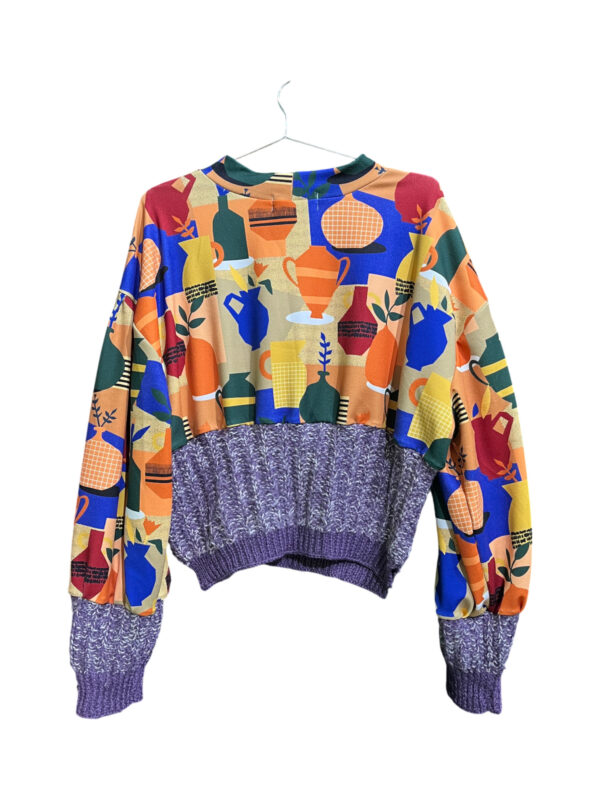 Vase Print Knit Patchwork Top