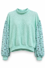 Mint Key Print Patchwork Top Mint Key Print Patchwork Top