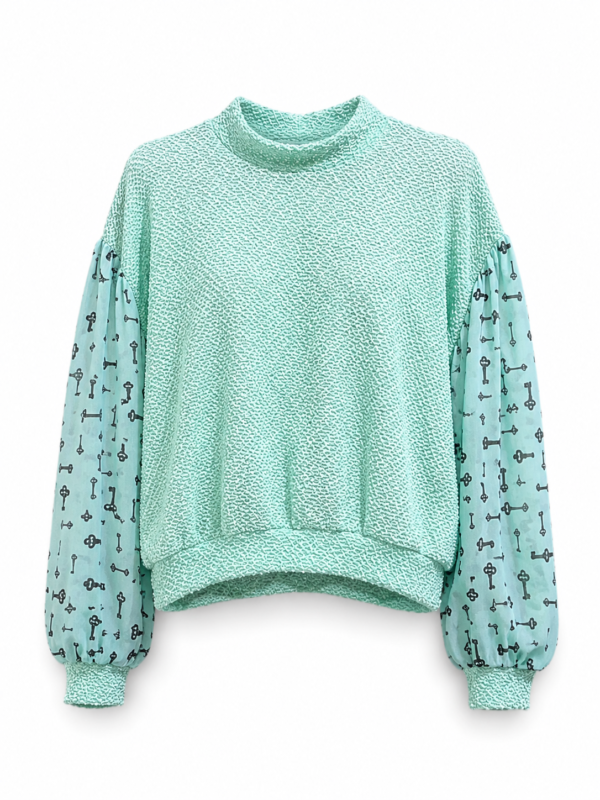 Mint Key Print Patchwork Top Mint Key Print Patchwork Top
