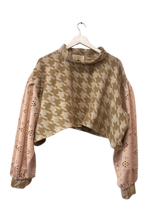 Houndstooth Blush Sleeve Cropped Top Houndstooth Blush Sleeve Cropped Top