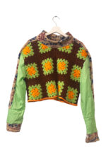 Crochet Granny Square Crop Top with Green Sleeves