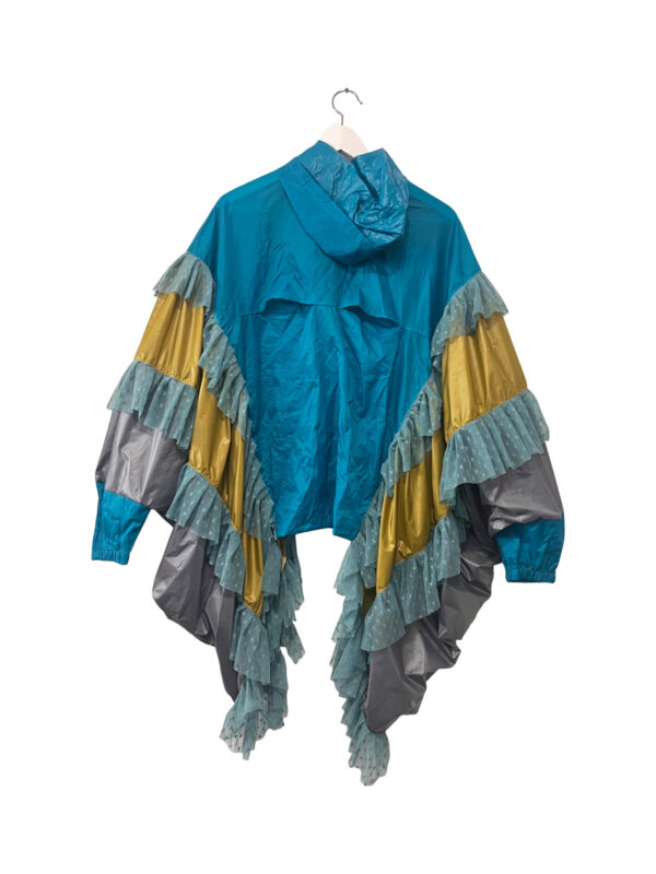 Turquoise Ruffle Reconstructed Windbreaker