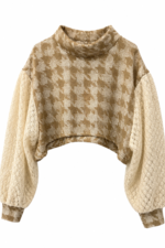 Houndstooth Lace Sleeve Cropped Top Houndstooth Lace Sleeve Cropped Top