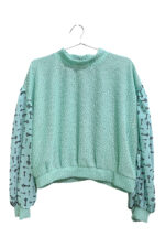 Mint Key Print Patchwork Top