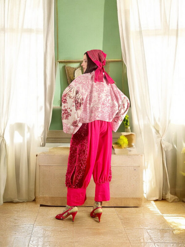 Pink Toile Floral Bow Jacket