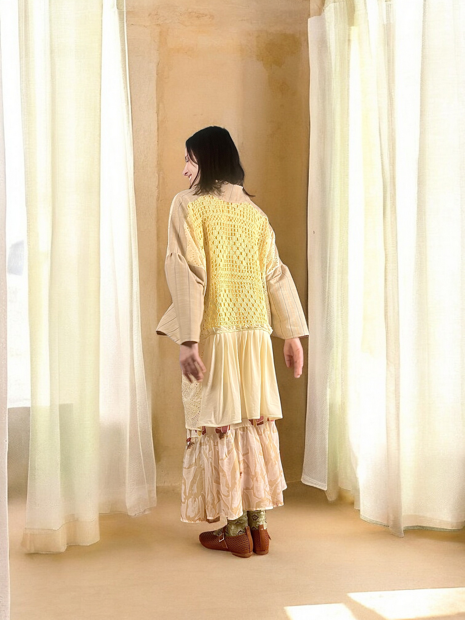 Beige Crochet Kimono Jacket Beige Crochet Kimono Jacket